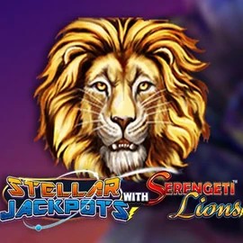 Logo of Stellar Jackpots with Serengeti Lions from Lightning Box Game at Crown Pokies Casino